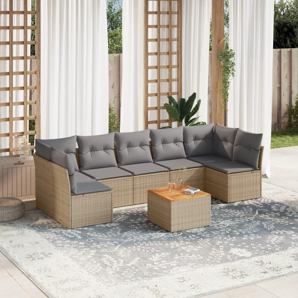 Havesofasæt 8 dele med hynder polyrattan beige