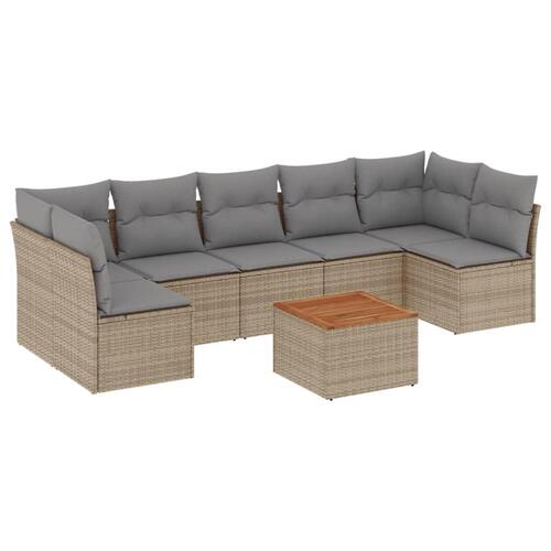 Havesofasæt 8 dele med hynder polyrattan beige