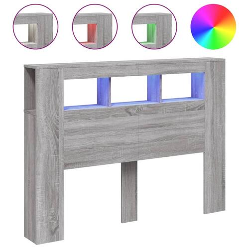 Sengegavl 140x18,5x103,5 cm LED-lys konstrueret træ grå sonoma