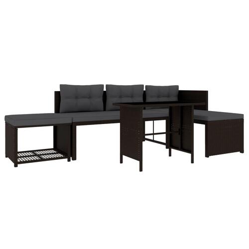 Haveloungesæt 4 dele polyrattan brun