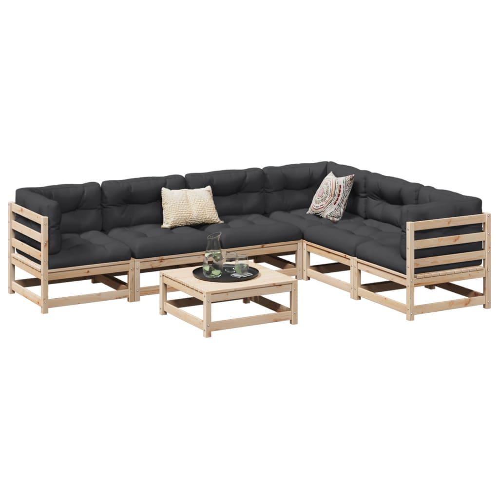 Sofasæt til haven 7 dele med hynder massivt fyrretræ