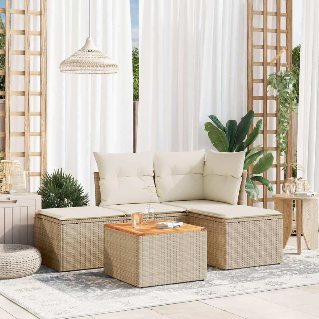 Sofasæt til haven 5 dele med hynder polyrattan beige