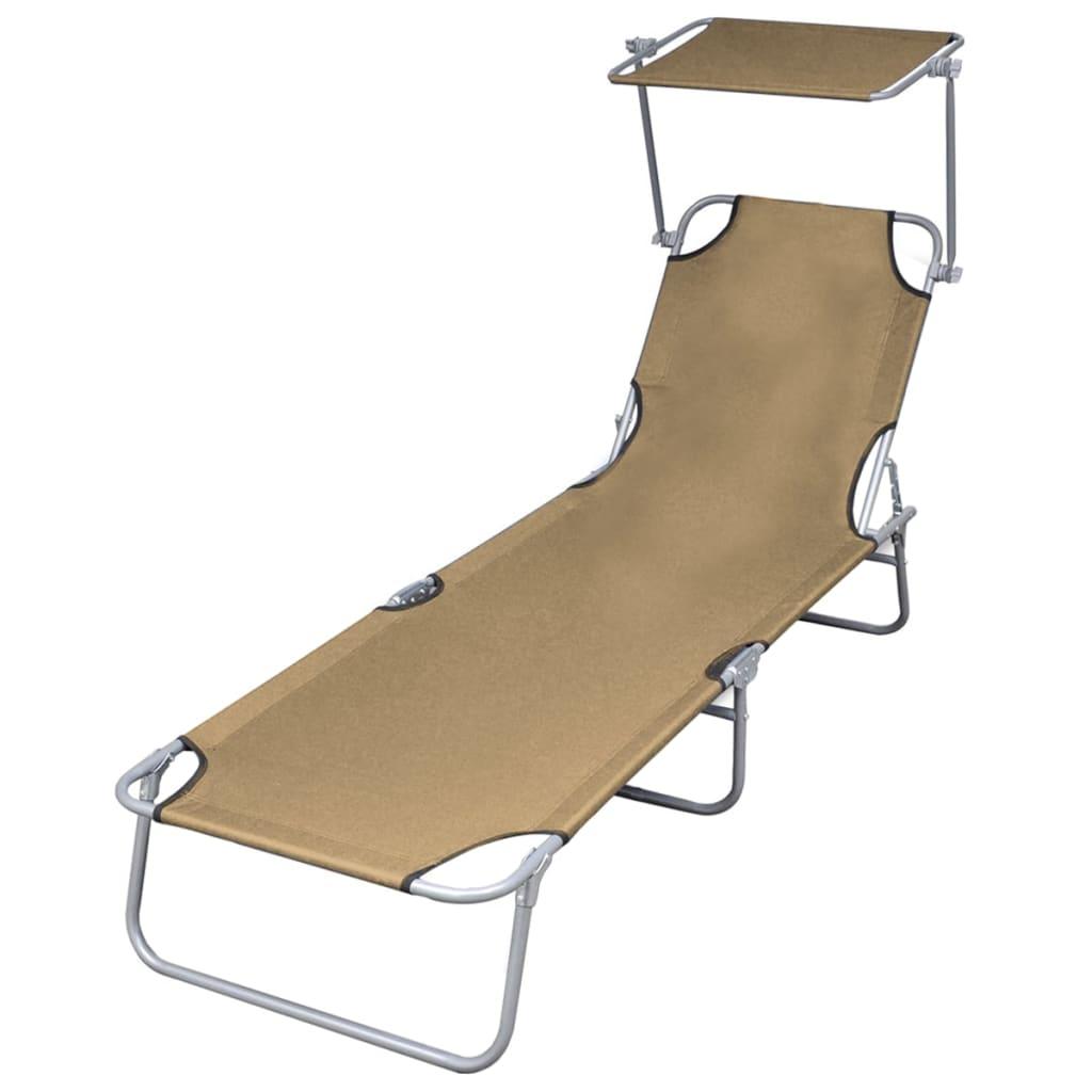 Foldbar liggestol med tag stål gråbrun