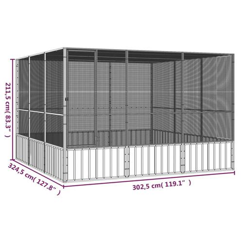 Fuglebur 302,5x324,5x211,5 cm galvaniseret stål grå