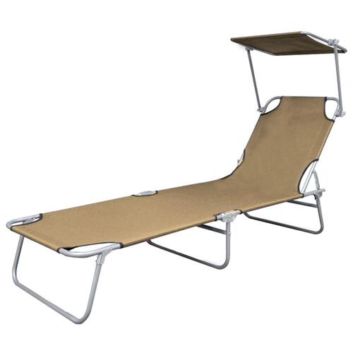 Foldbar liggestol med tag stål gråbrun