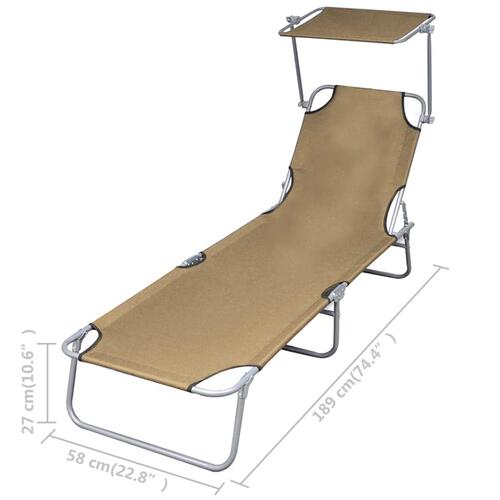Foldbar liggestol med tag stål gråbrun