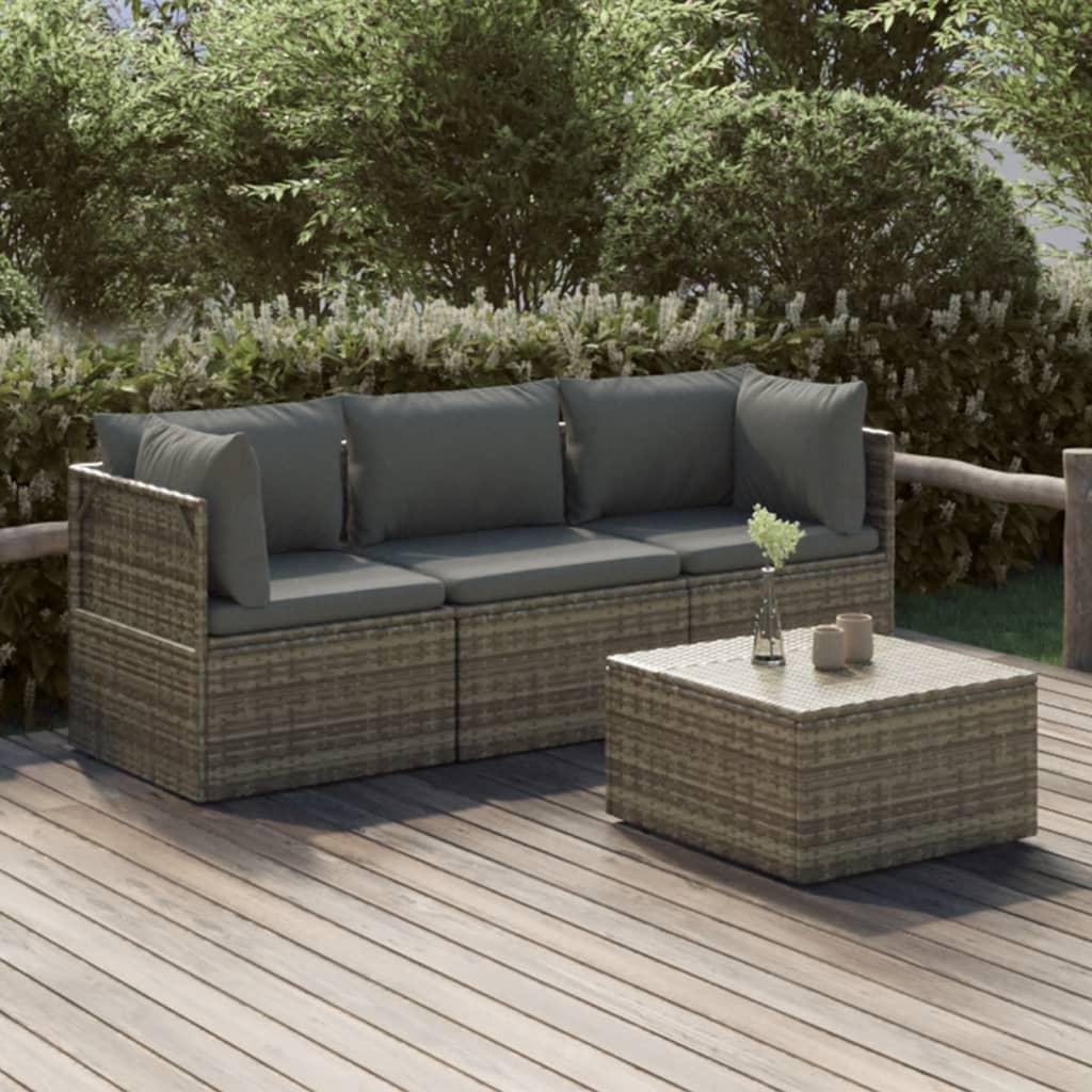 Loungesæt til haven 4 dele med hynder polyrattan grå