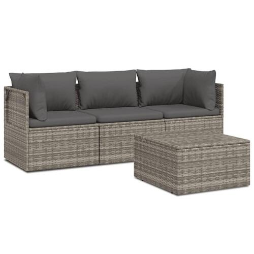 Loungesæt til haven 4 dele med hynder polyrattan grå