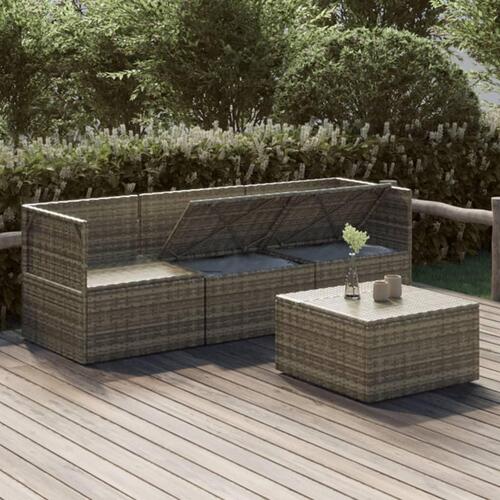 Loungesæt til haven 4 dele med hynder polyrattan grå
