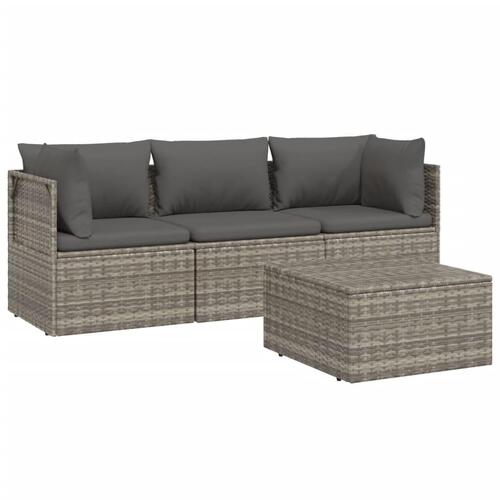Loungesæt til haven 4 dele med hynder polyrattan grå