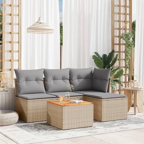 Havesofasæt 5 dele med hynder polyrattan beige