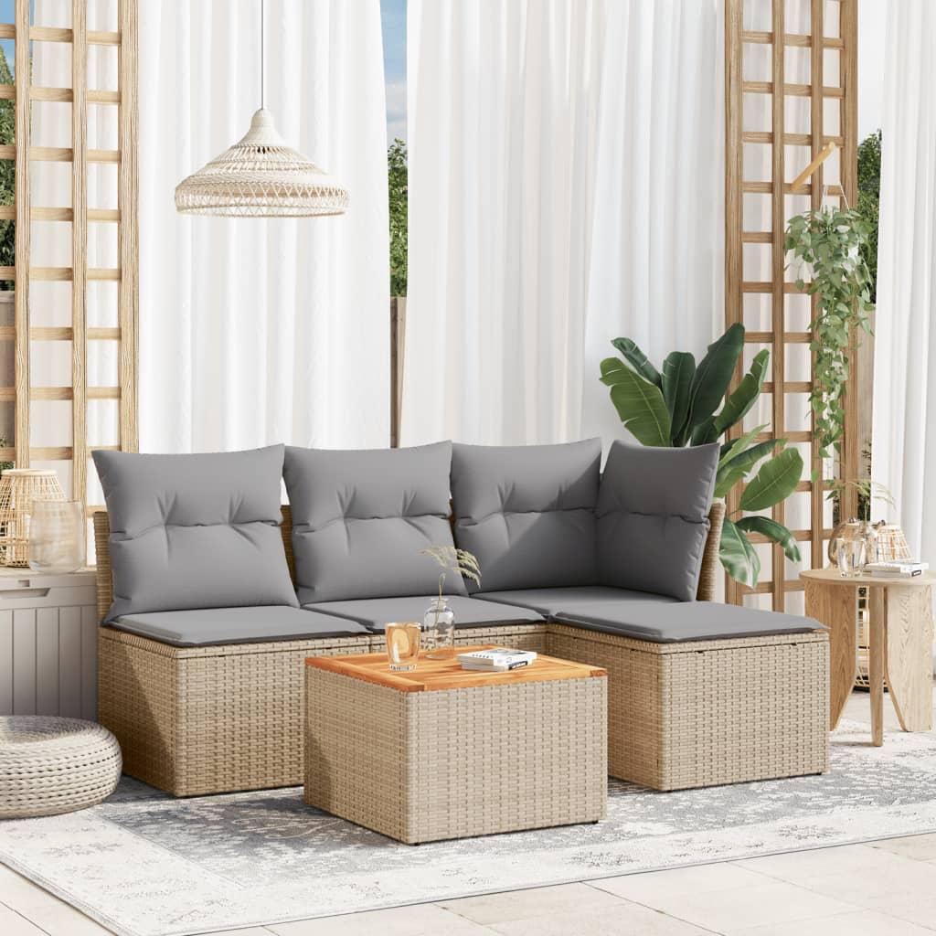 Havesofasæt 5 dele med hynder polyrattan beige