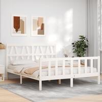 Sengeramme med sengegavl kingsize massivt træ hvid