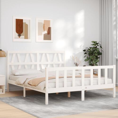 Sengeramme med sengegavl kingsize massivt træ hvid