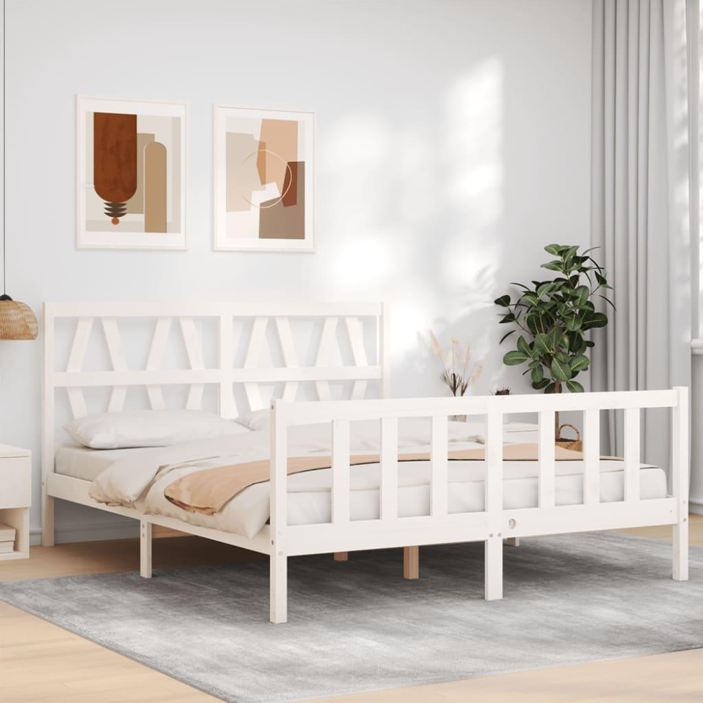 Sengeramme med sengegavl kingsize massivt træ hvid