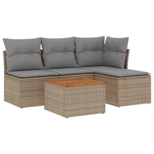 Havesofasæt 5 dele med hynder polyrattan beige