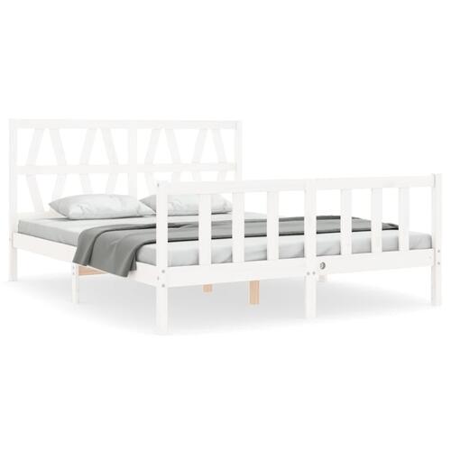 Sengeramme med sengegavl kingsize massivt træ hvid