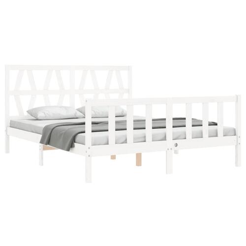 Sengeramme med sengegavl kingsize massivt træ hvid