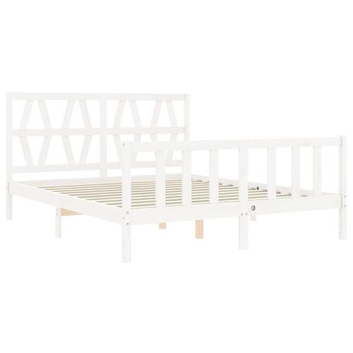 Sengeramme med sengegavl kingsize massivt træ hvid