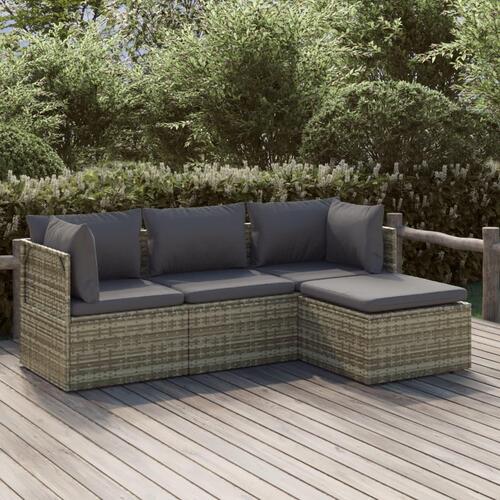 Loungesæt til haven 4 dele med hynder polyrattan grå