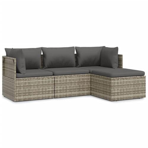 Loungesæt til haven 4 dele med hynder polyrattan grå
