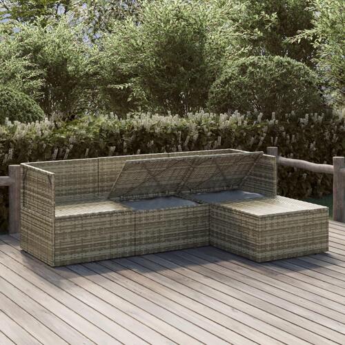 Loungesæt til haven 4 dele med hynder polyrattan grå