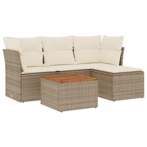 Sofasæt til haven 5 dele med hynder polyrattan beige