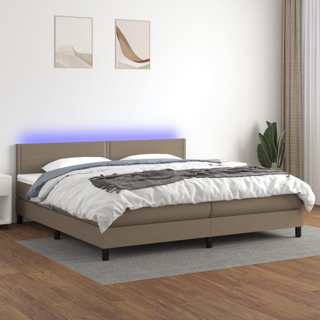 Kontinentalseng med LED-lys 200x200 cm stof gråbrun billede