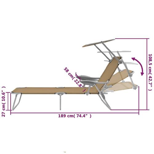 Foldbar liggestol med tag stål gråbrun