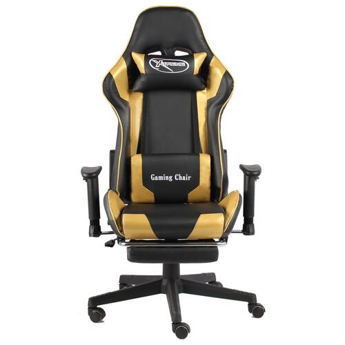 Drejelig gamingstol med fodstøtte PVC guldfarvet