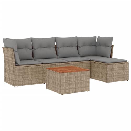 Havesofasæt 6 dele med hynder polyrattan beige