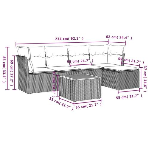 Havesofasæt 6 dele med hynder polyrattan beige