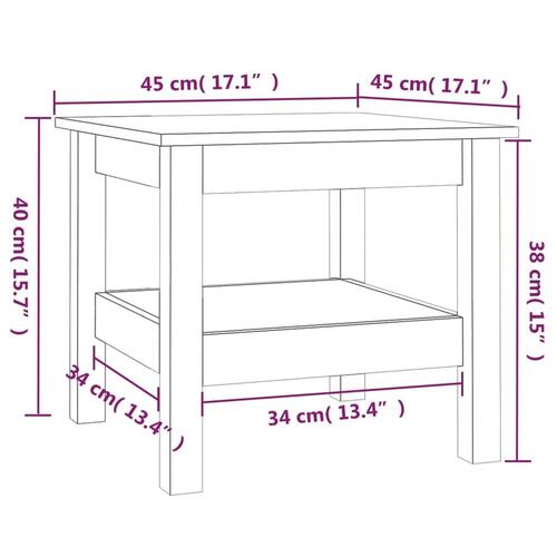 Sofabord 45x45x40 cm massivt fyrretræ gyldenbrun