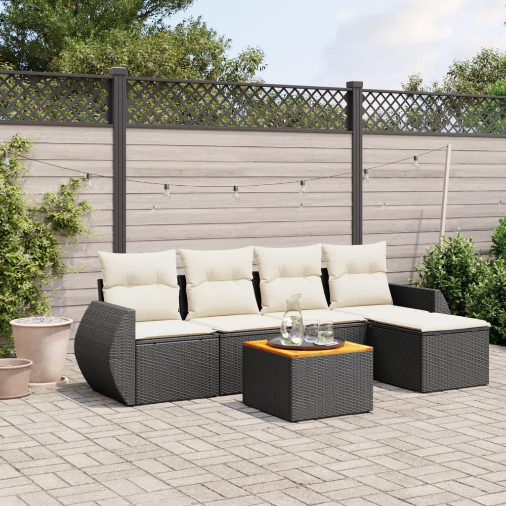 Sofasæt til haven i polyrattan - 6 dele med hynder, sort