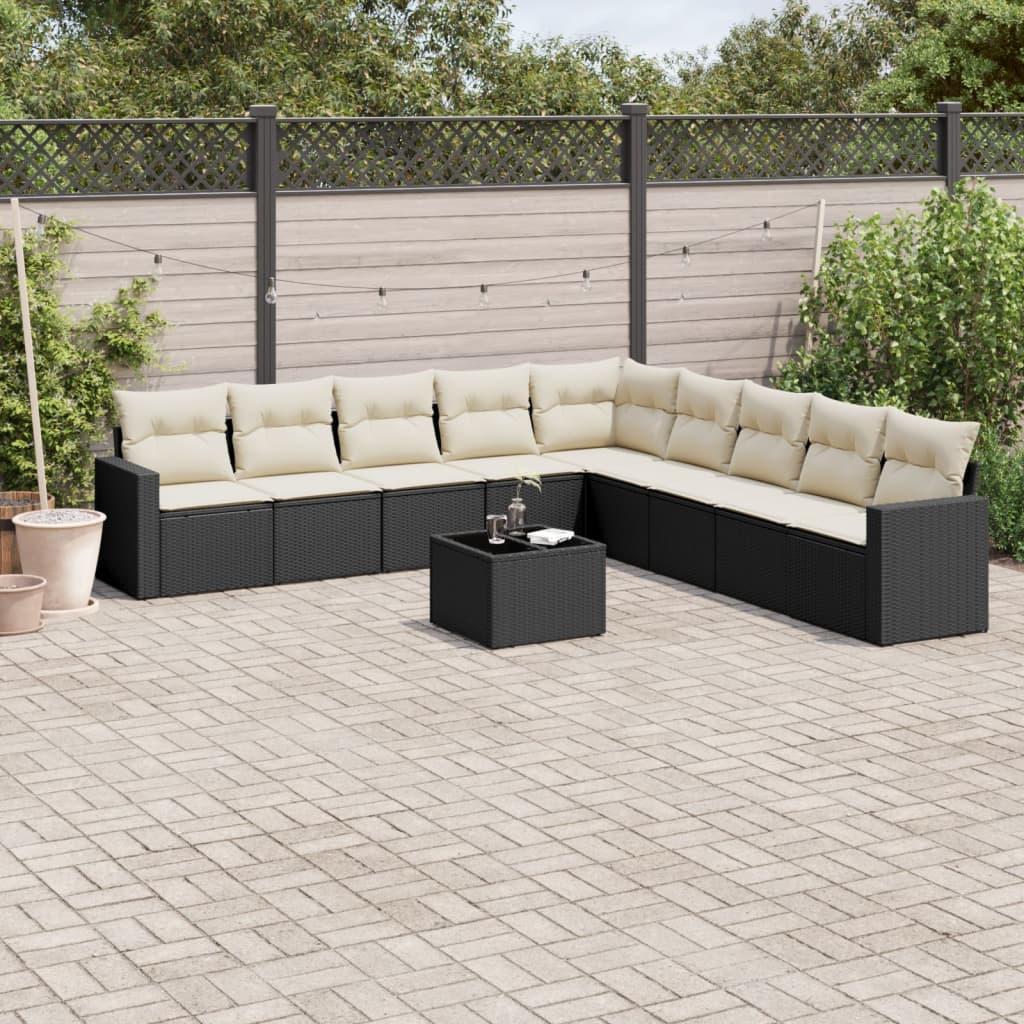 Sofasæt til haven 10 dele med hynder polyrattan sort