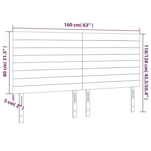 Sengegavl med LED-lys 160x5x118/128 cm fløjl mørkegrå