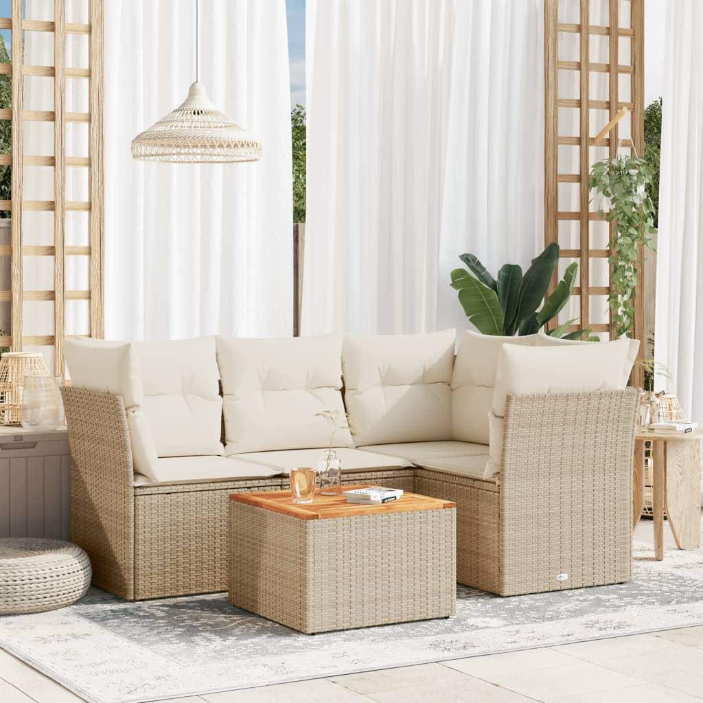 Sofasæt til haven 5 dele med hynder polyrattan beige billede
