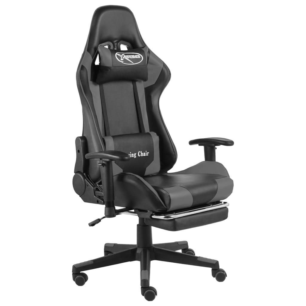Drejelig gamingstol med fodstøtte PVC grå