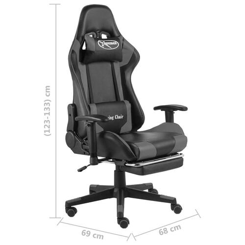 Drejelig gamingstol med fodstøtte PVC grå