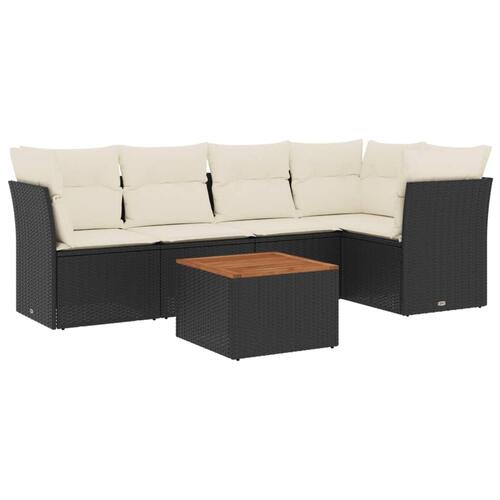 Sofasæt til haven 6 dele med hynder polyrattan sort