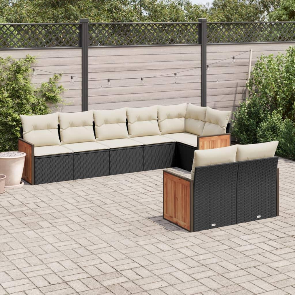 Sofasæt til haven 8 dele med hynder polyrattan sort