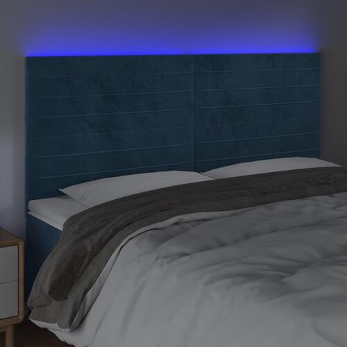 Sengegavl med LED-lys 160x5x118/128 cm fløjl mørkeblå