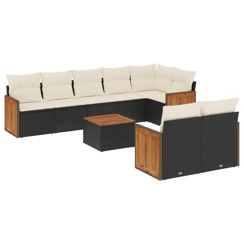Sofasæt til haven 9 dele med hynder polyrattan sort