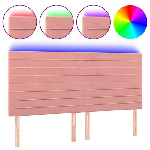 Sengegavl med LED-lys 160x5x118/128 cm fløjl lyserød