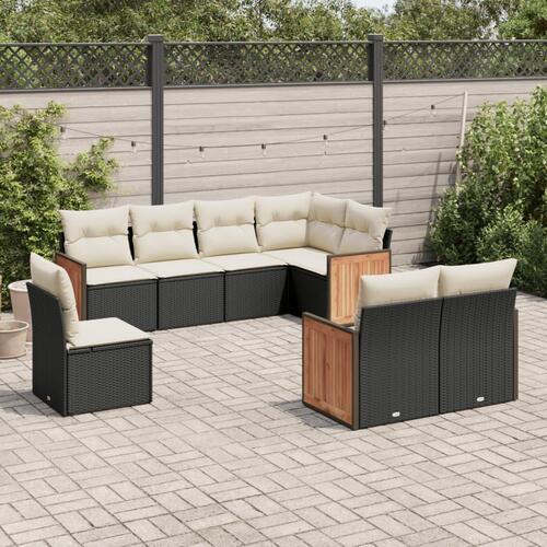 Sofasæt til haven 8 dele med hynder polyrattan sort
