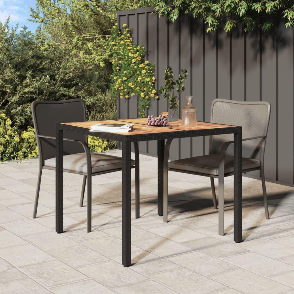 Havebord 90x90x75 cm polyrattan og akacietræ sort