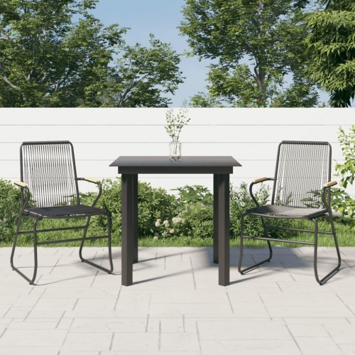 Spisebordssæt til haven 3 dele i sort PVC-rattan med glasbord