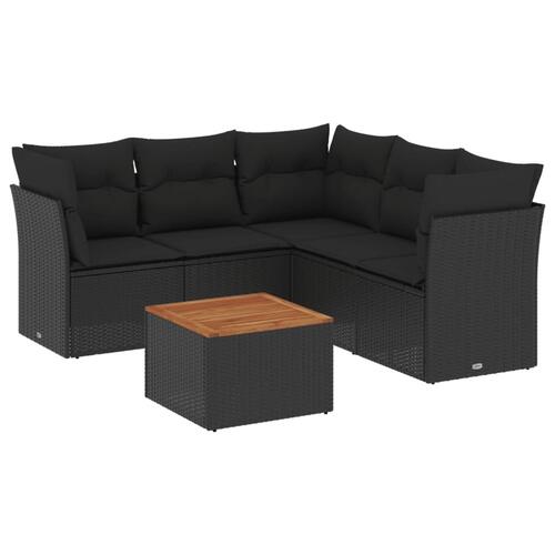 Sofasæt til haven 6 dele med hynder polyrattan sort