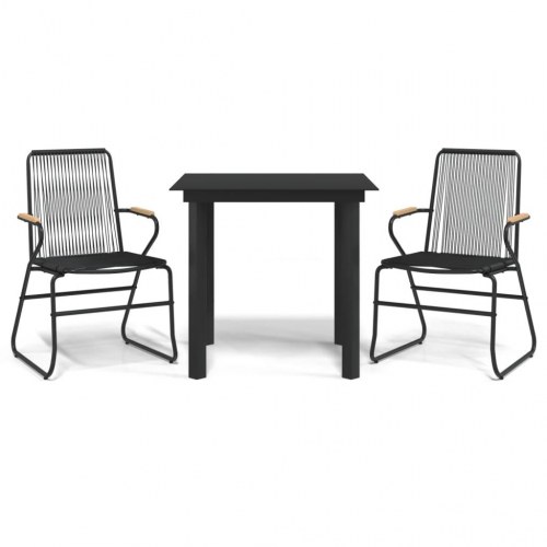 Spisebordssæt til haven 3 dele i sort PVC-rattan med glasbord