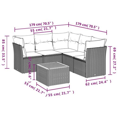 Sofasæt til haven 6 dele med hynder polyrattan sort